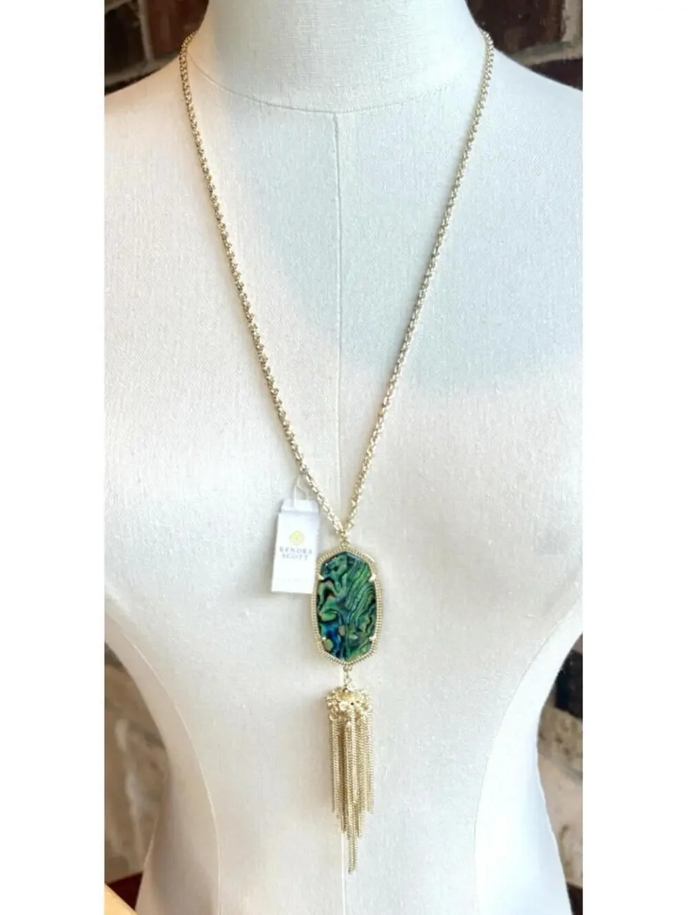NWT Kendra Scott Rayne Abalone Shell Pendant Necklace Silver Tone 30